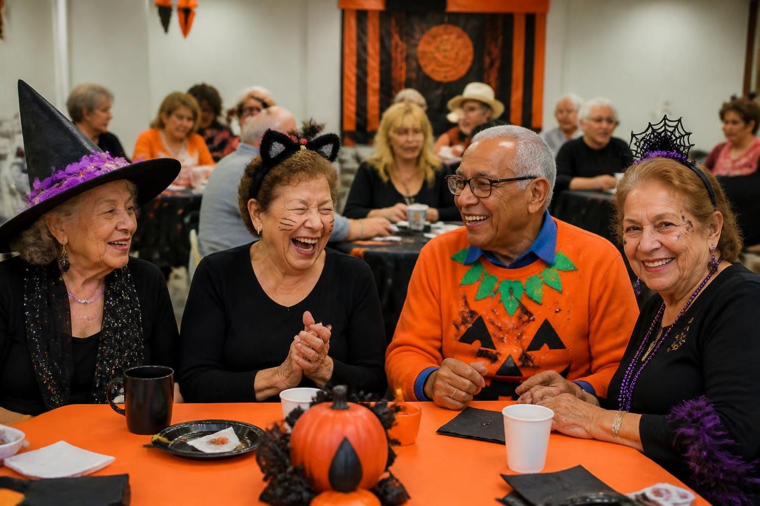 Seniors in costumes at a Halloween social
